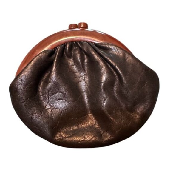 Vintage Budd Leather Coin Purse Lucite Frame & Satin Lining - Picture 1 of 6